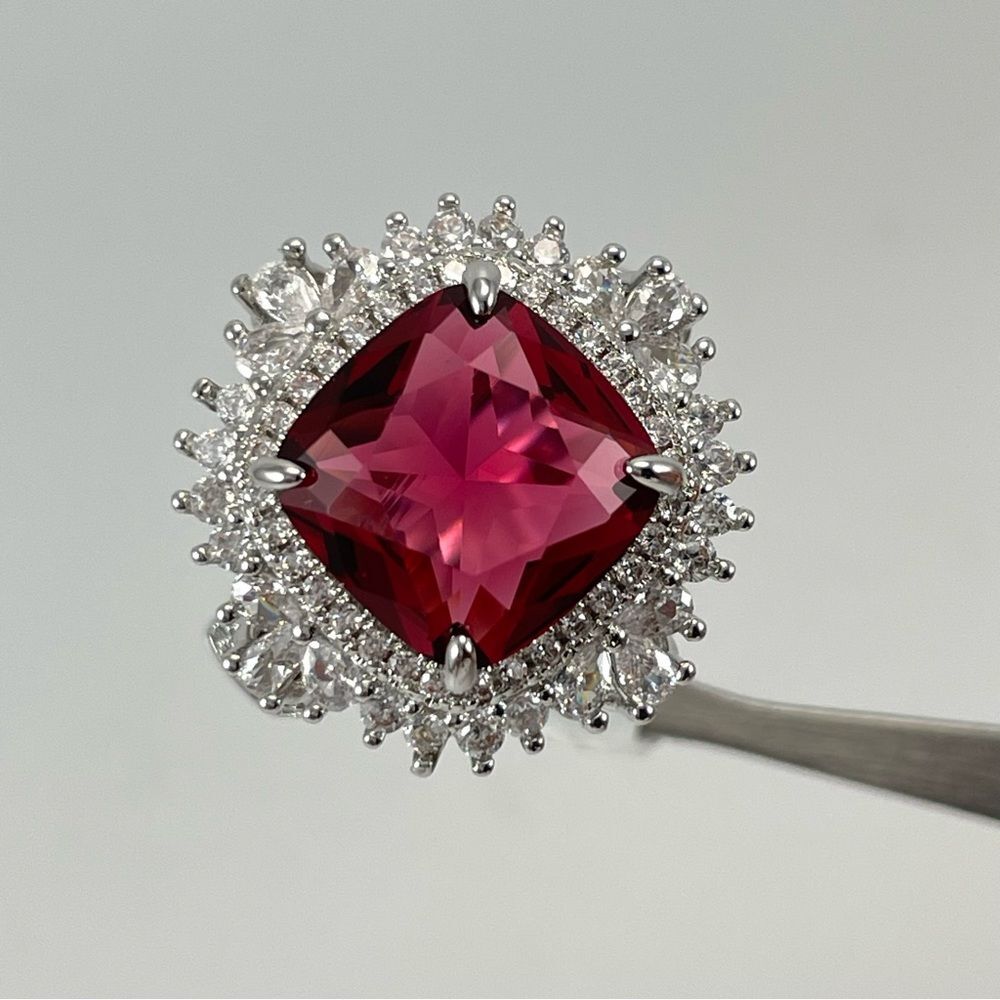Exquisite Large Statement Red Ruby Diamond Cz Cus… - image 1